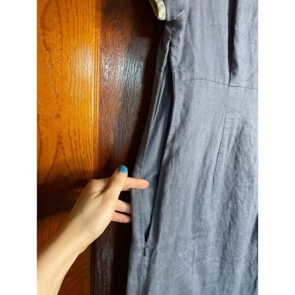 Blue Gray Linen Boden Retro Dress 8 - Picture 6 of 8